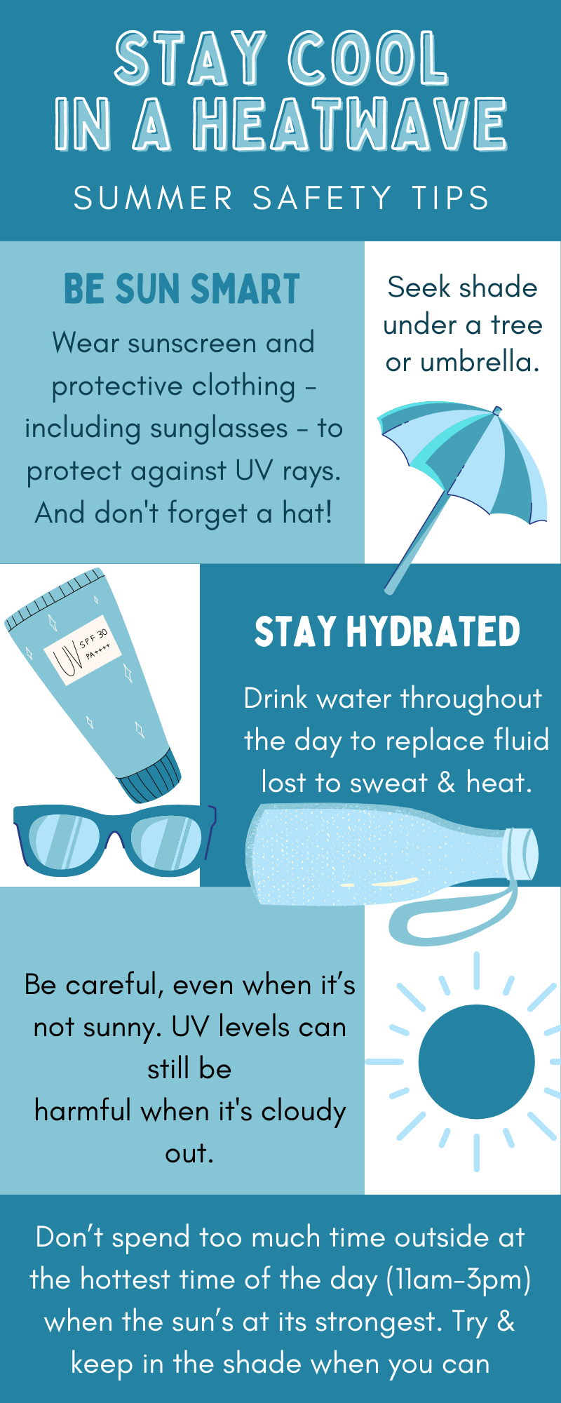 Blue Monochrome Summer Safety Tips Informational Infographic